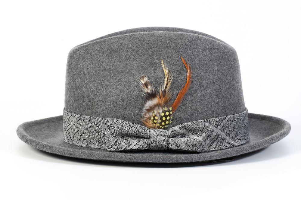 Grey Wool Felt Dress Hat with Feather Accent Product Image