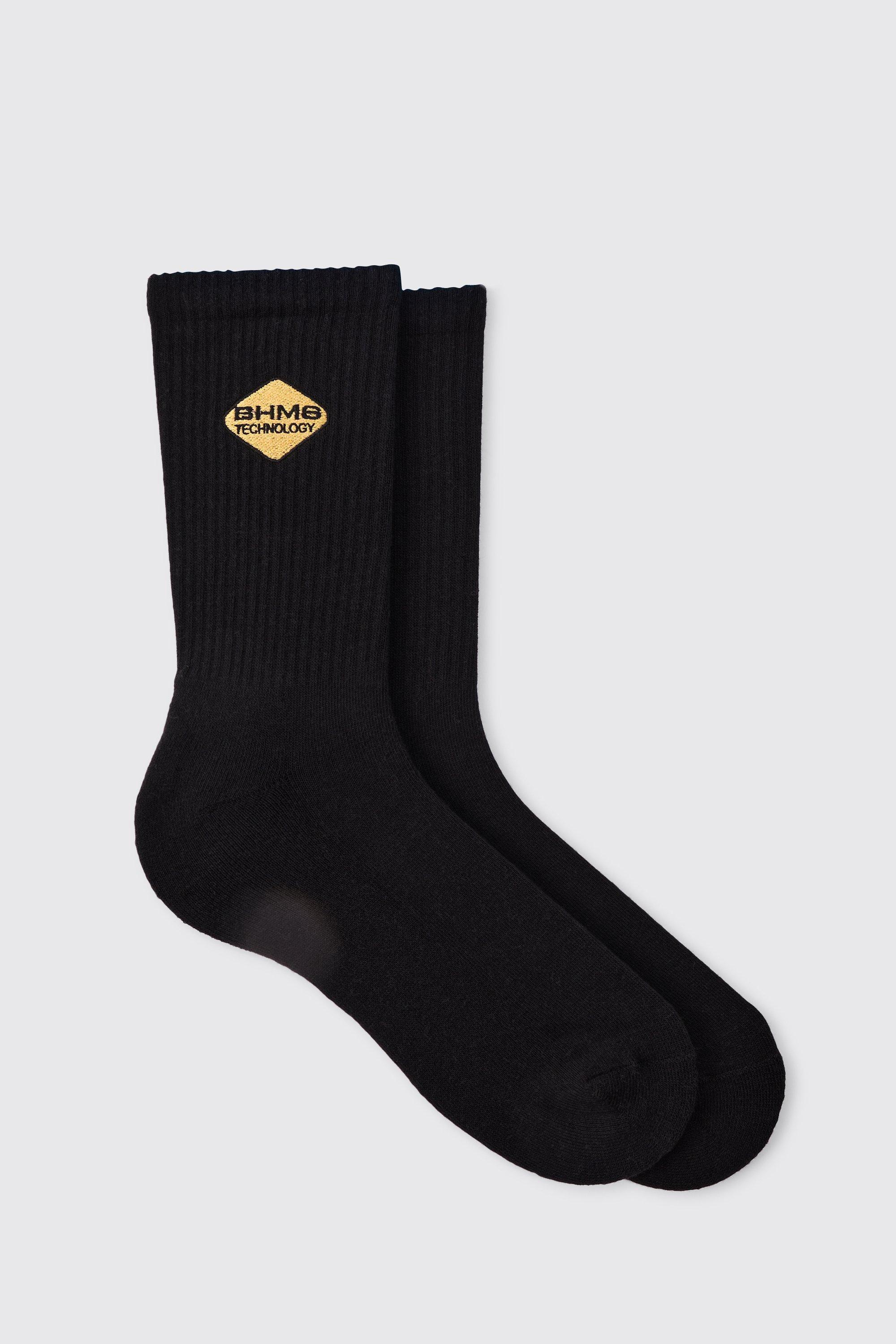 Mens Black Moto BHMS Embroidered Socks, Black Product Image