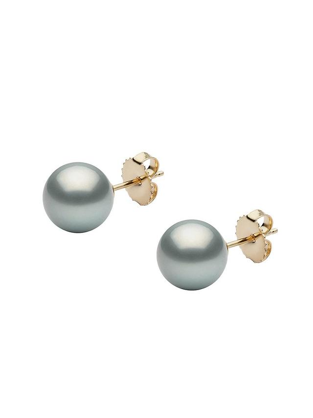 Womens 14K Yellow Gold & 10-11MM Grey Tahitian Pearl Stud Earrings Product Image