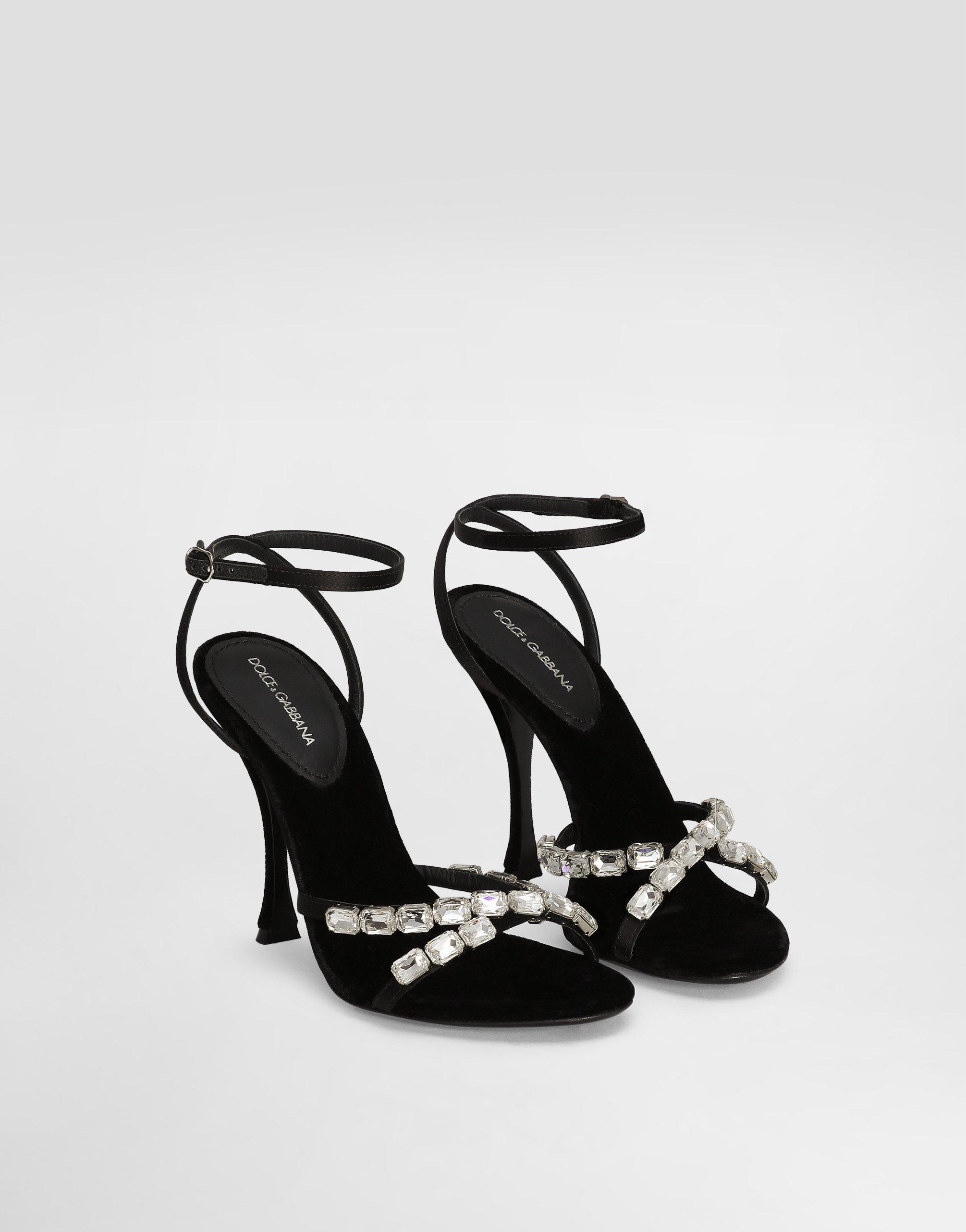 DOLCE & GABBANA Satin Sandals With Gemstone Embellishment In Black Product Image