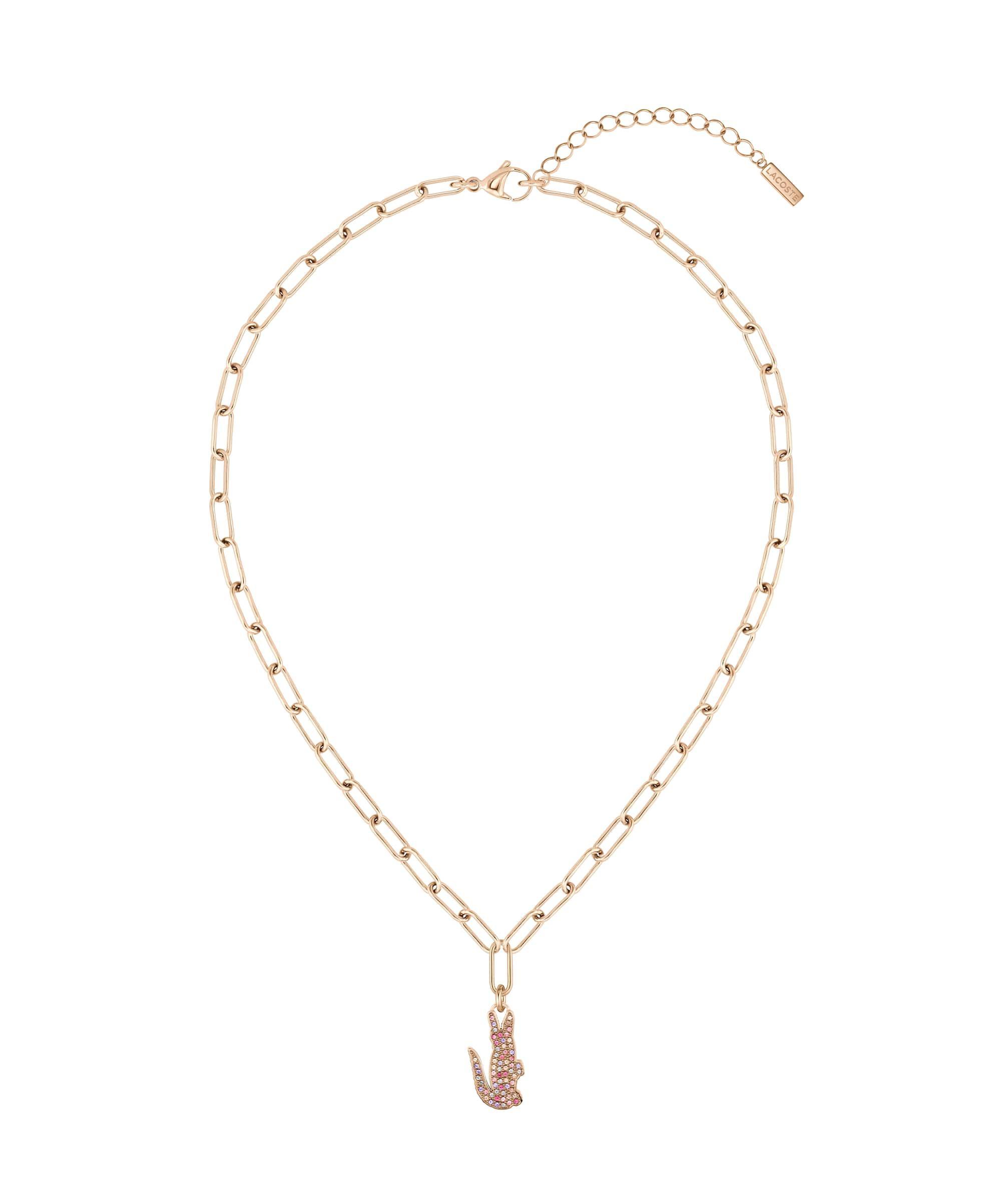 Women's Pink Crystal Croc Pendant Gold Necklace Product Image