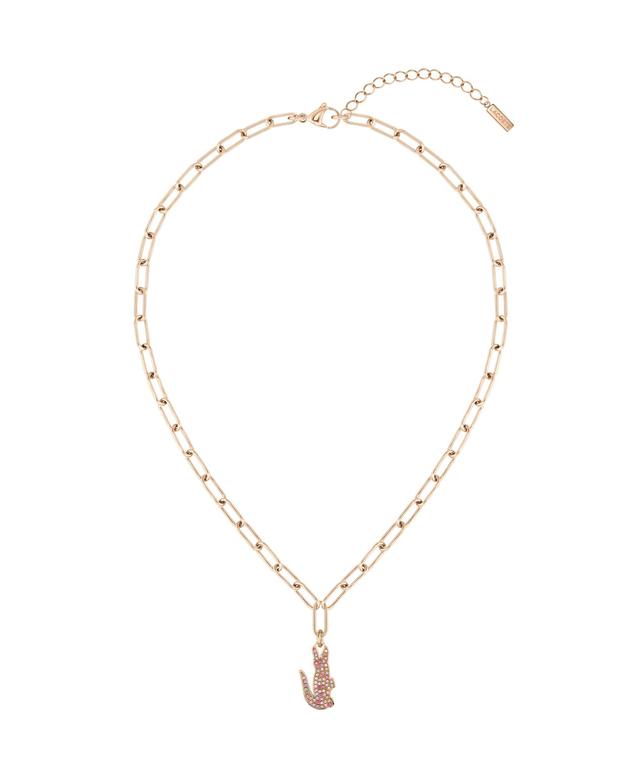 Women's Pink Crystal Croc Pendant Gold Necklace Product Image