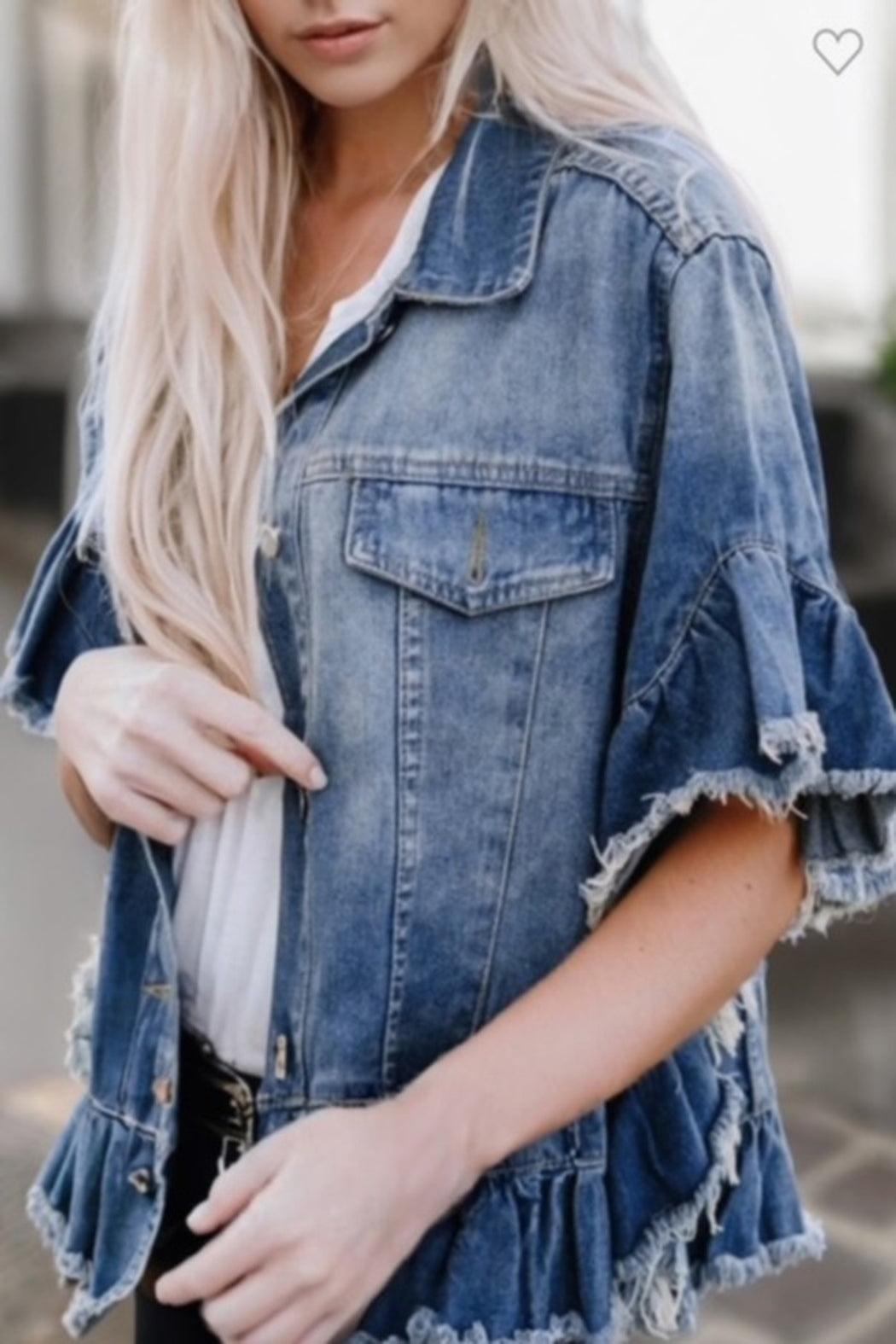 Denim Ruffle Jacket Product Image