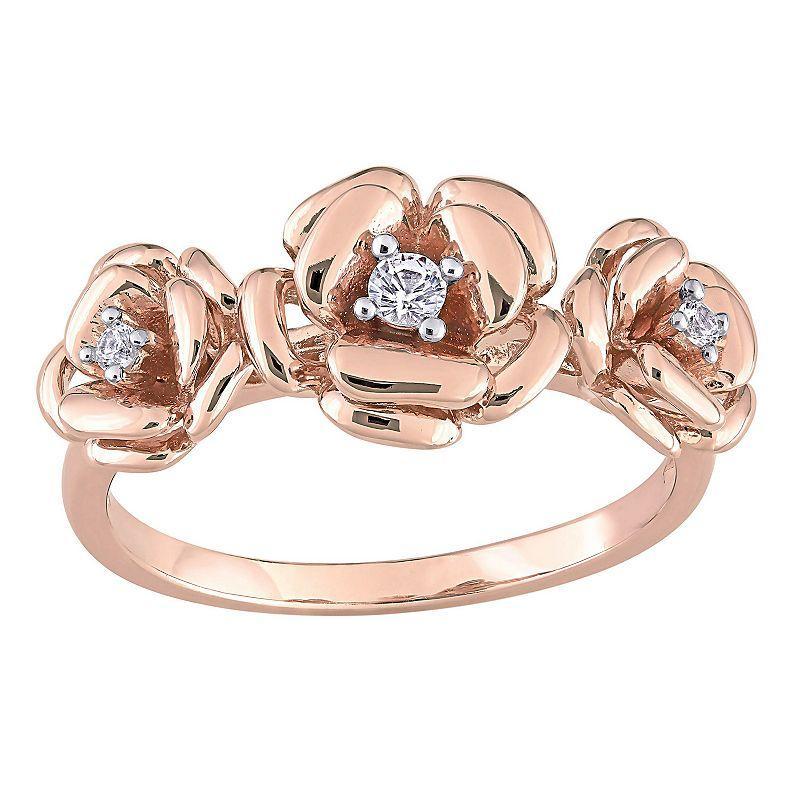 Stella Grace 18k Rose Gold Over Sterling Silver Lab-Created White Sapphire Flower Ring, Womens Product Image