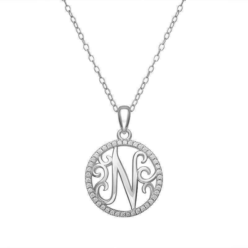 PRIMROSE Sterling Silver Cubic Zirconia Initial Pendant Necklace, Womens Product Image