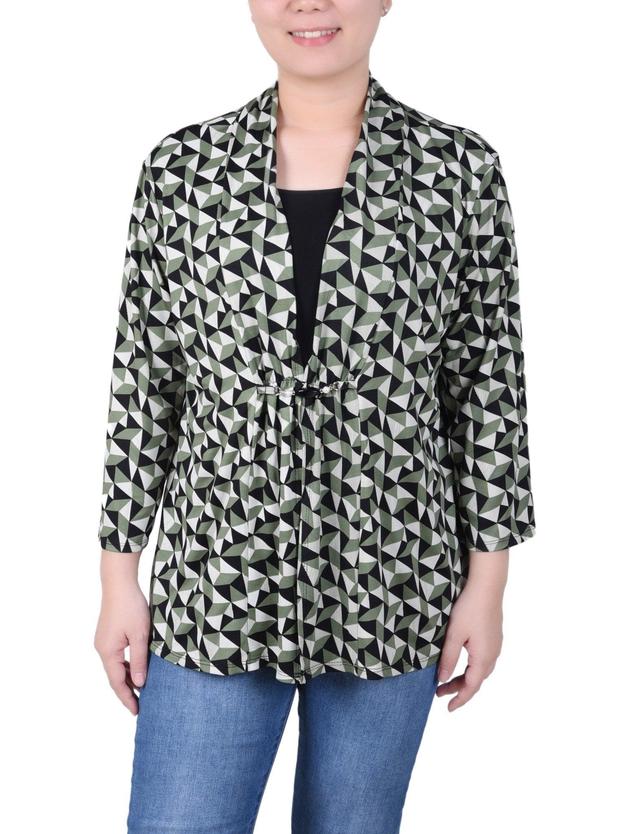 NY Collection Puff Print 3/4 Sleeve Two-Fer Top - Petite Product Image