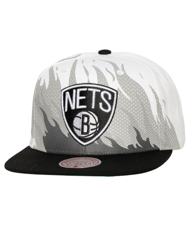 Mens Mitchell & Ness White Brooklyn Nets Hot Fire Snapback Hat Product Image