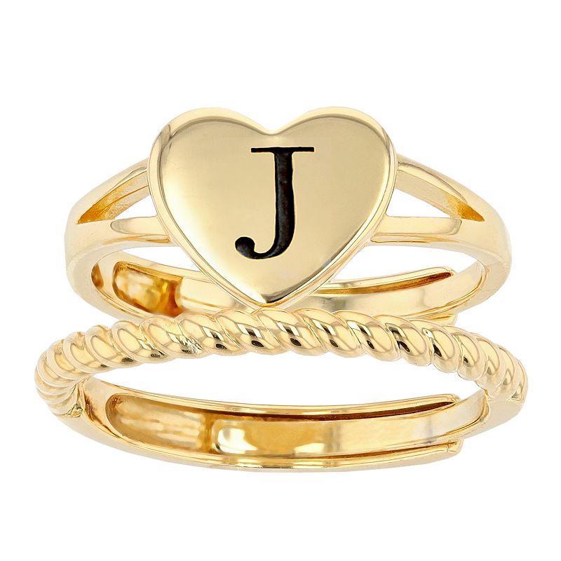 City Luxe Heart Initial & Textured Band Ring Set, Womens, Gold Tone K Product Image