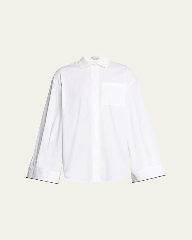 Brunello Cucinelli Monili Trim Stretch Poplin Button-Up Shirt Product Image