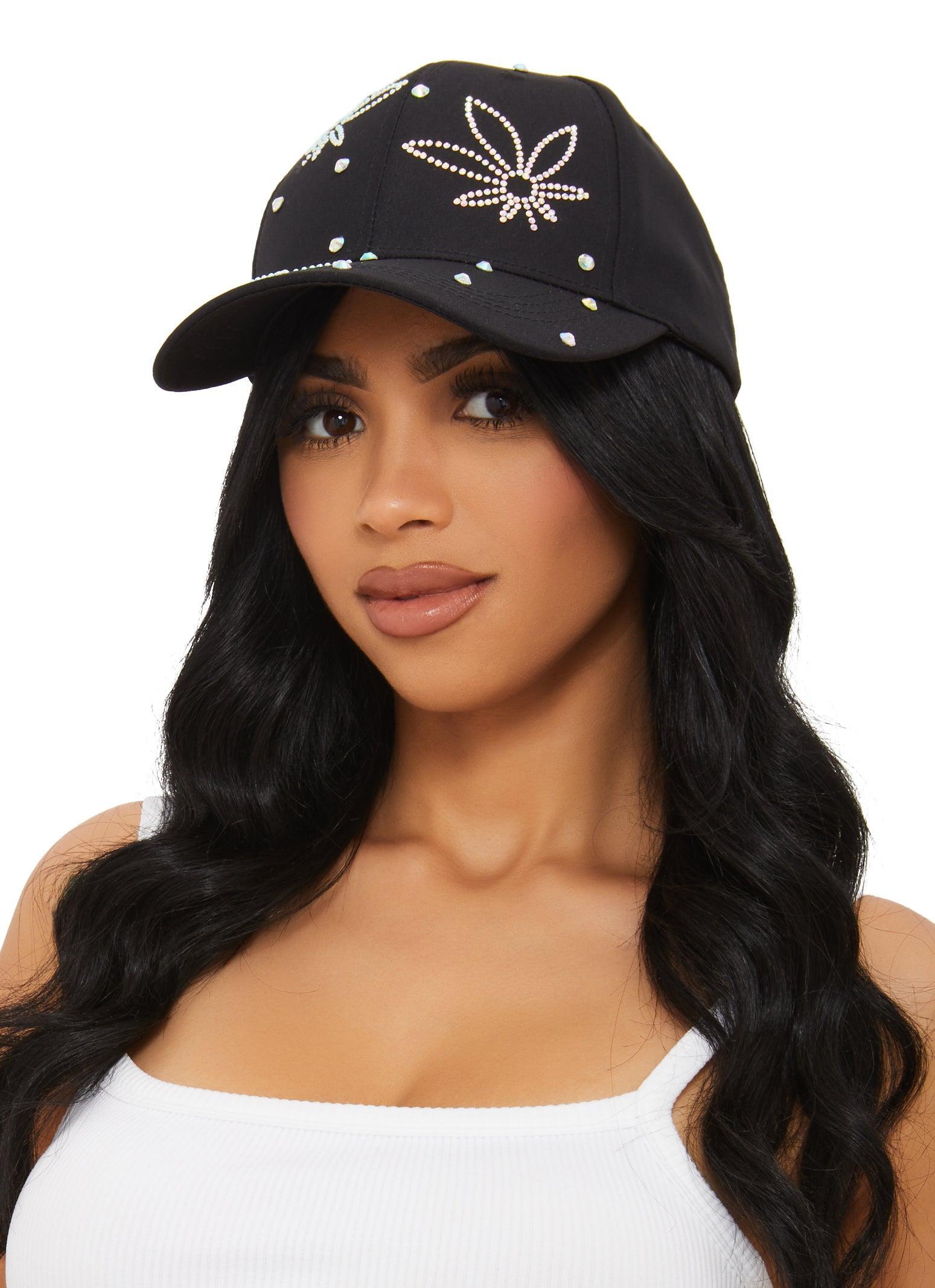 Womens Flower Rhinestone Baseball Cap Product Image