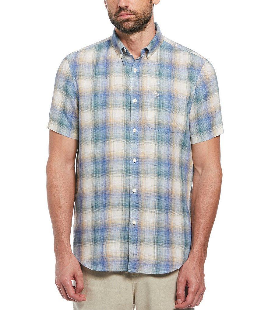 Original Penguin Linen Delave Plaid Short Sleeve Woven Shirt Product Image