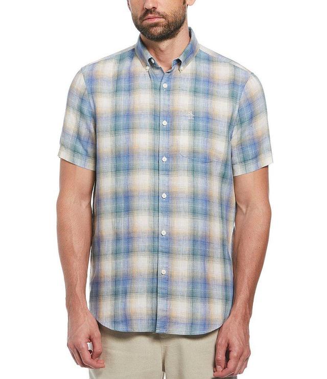 Original Penguin Linen Delave Plaid Short Sleeve Woven Shirt Product Image