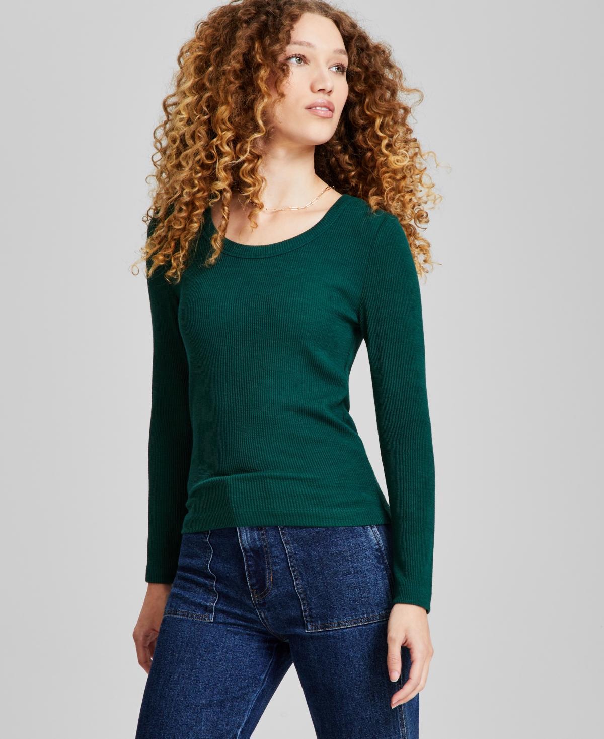 And Now This Womens Ribbed Scoop-Neck Long-Sleeve Top, Created for Macys Product Image