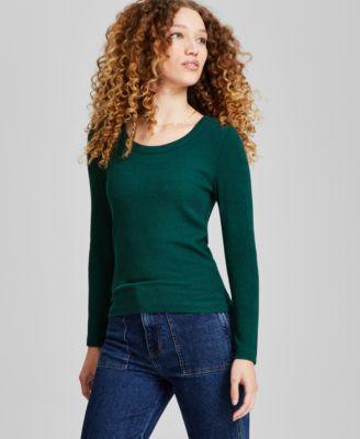 Women's Ribbed Scoop-Neck Long-Sleeve Top, Created for Macy's Product Image