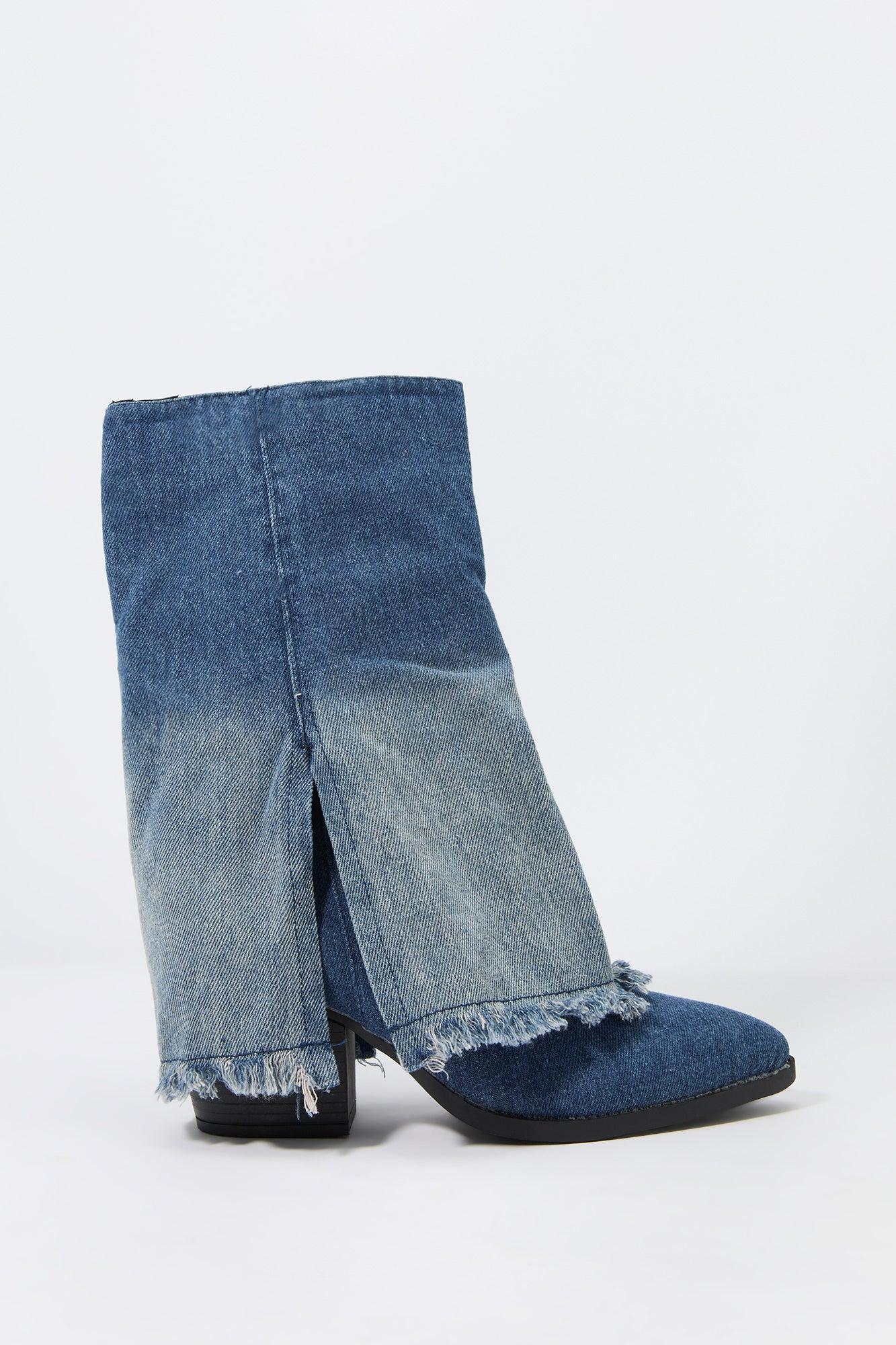 Denim Foldover Shaft Heeled Boot Female product image