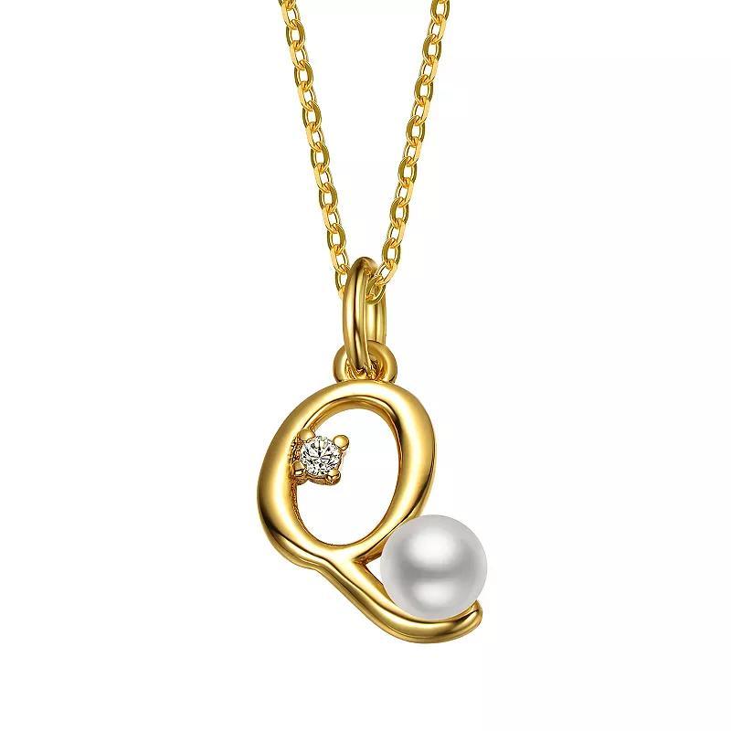 14k Gold Plated Simulated Pearl Initial Pendant Necklace, Womens Product Image