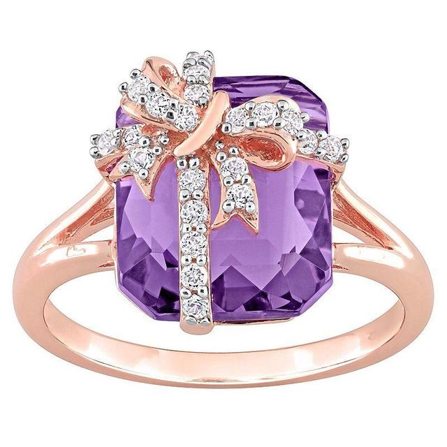 Stella Grace 18k Rose Gold Over Silver Amethyst & White Topaz Bow Ring, Womens Purple Product Image