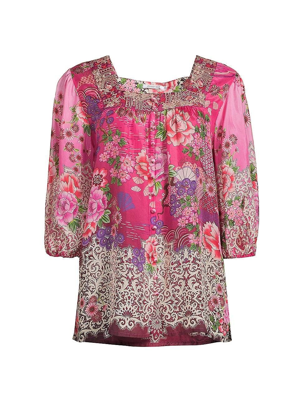 Womens Ennoki Printed Silk Blouse Product Image