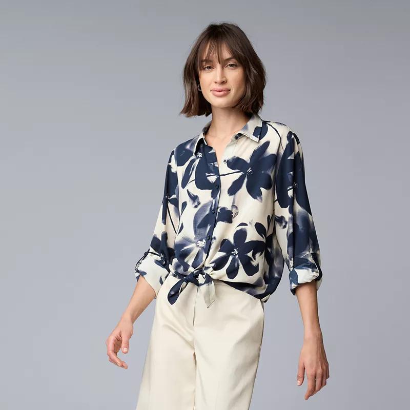 Womens Simply Vera Vera Wang Knot-Front Roll-Tab Shirt Product Image