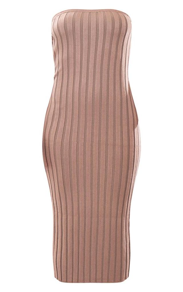 Taupe Wide Rib Knit Bandeau Midaxi Dress Product Image