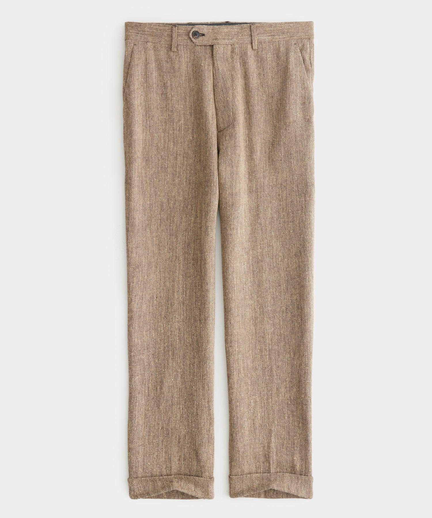 Italian Linen Silk Madison Trouser in Light Brown Product Image