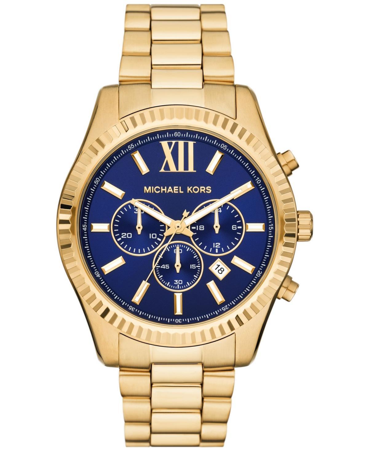 Michael Kors Mens Lexington Chronograph Gold-Tone Stainless Steel Watch 44mm Product Image