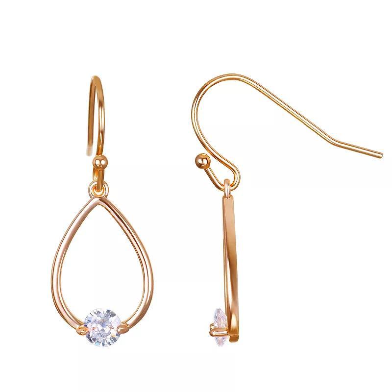 Emberly Rose Gold Tone Open Teardrop Stone Fishhook Earrings, Womens, Clear Product Image