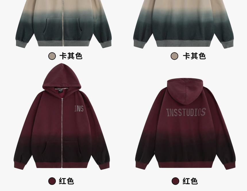 Lettering Gradient Zip-Up Hoodie Product Image