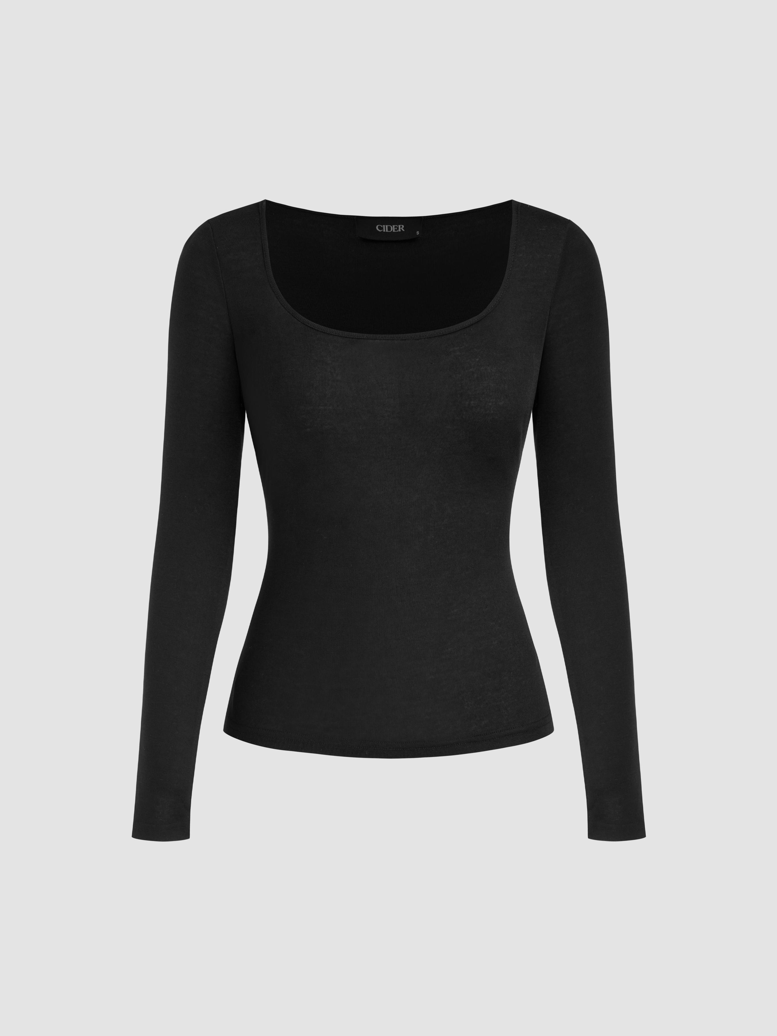 Square Neck Solid Long Sleeve Top Product Image