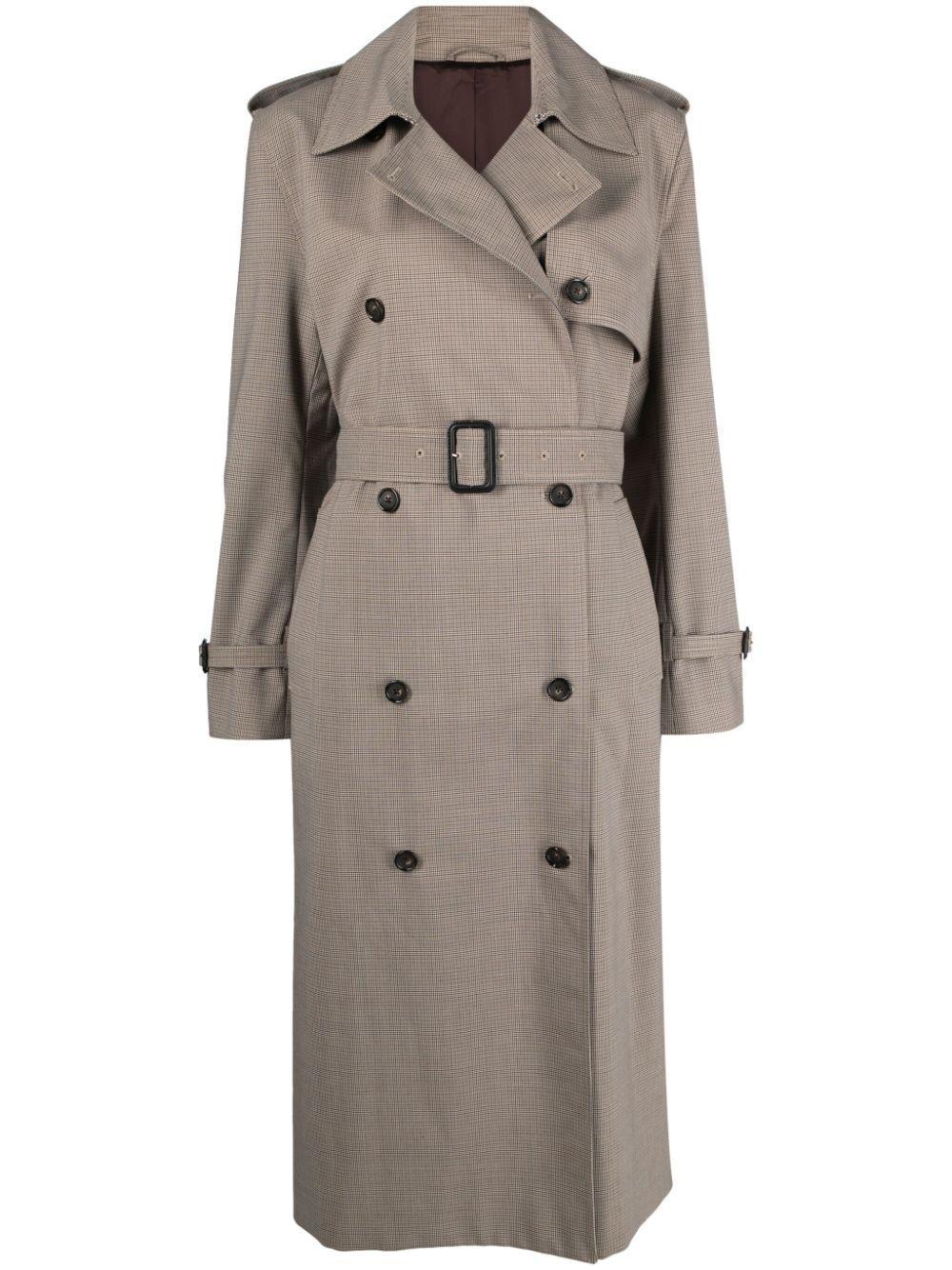 Check-pattern Belted Trench Coat In Biscuit,beige Product Image