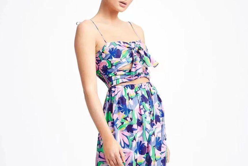 Spaghetti Strap Print Midi A-Line Dress Product Image