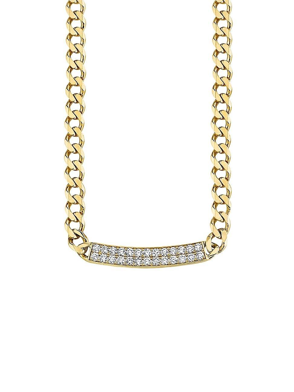 Womens 14K Yellow Gold & Diamond ID Bar Link Necklace Product Image