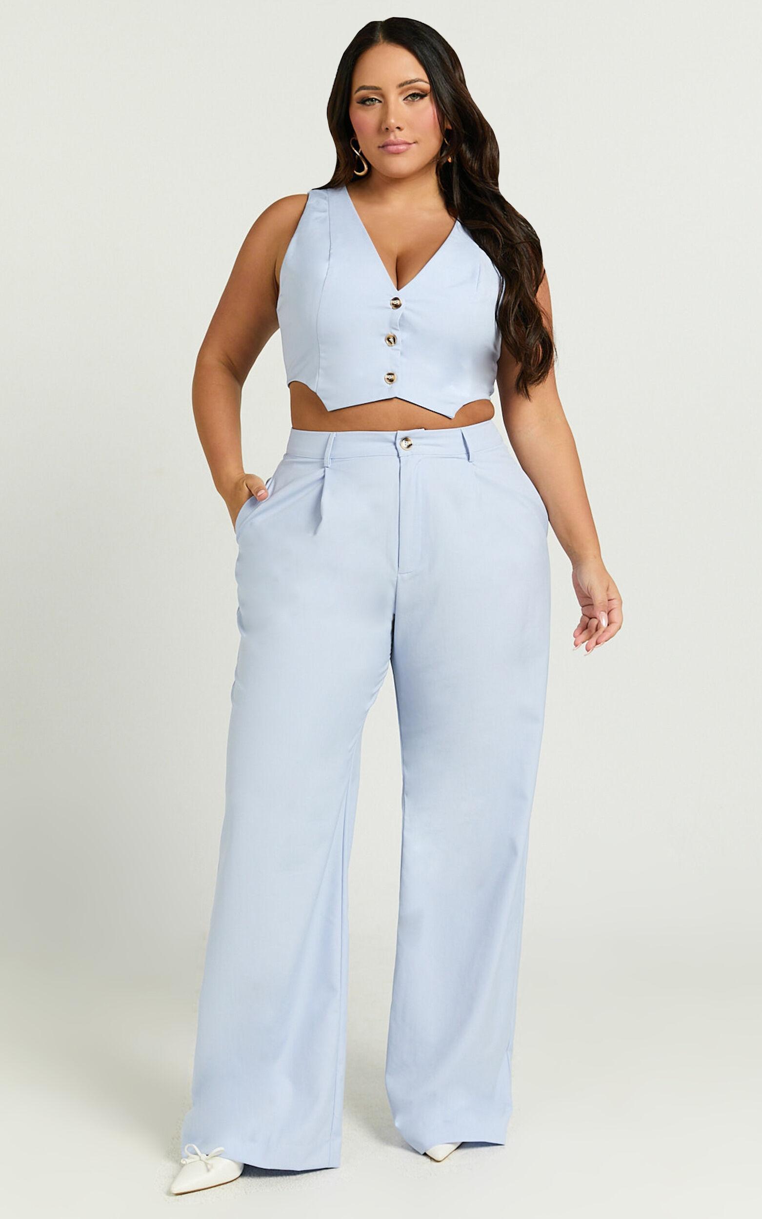 Izara Trousers - Mid Rise Relaxed Straight Leg Tailored Trousers in Light Blue Product Image