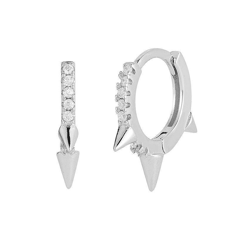 Sunkissed Sterling Cubic Zirconia Spike Hoop Earrings, Womens, Silver Product Image