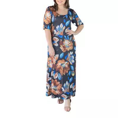 24seven Comfort Apparel Womens Short Sleeve Floral Maxi Dress Plus Product Image