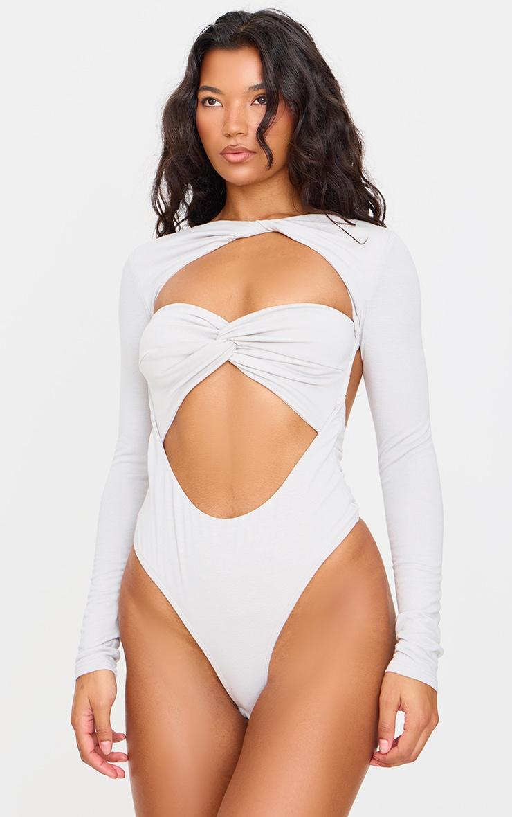 Grey Contour Jersey Cut Out Bodysuit Product Image