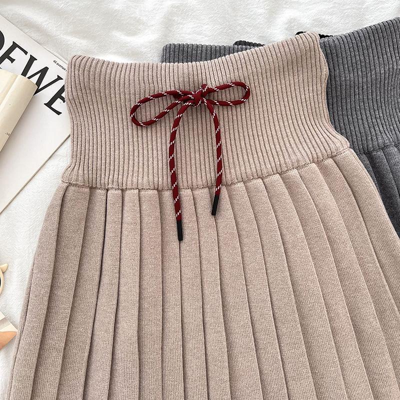 High Waist Plain Pleated A-Line Midi Skirt product image