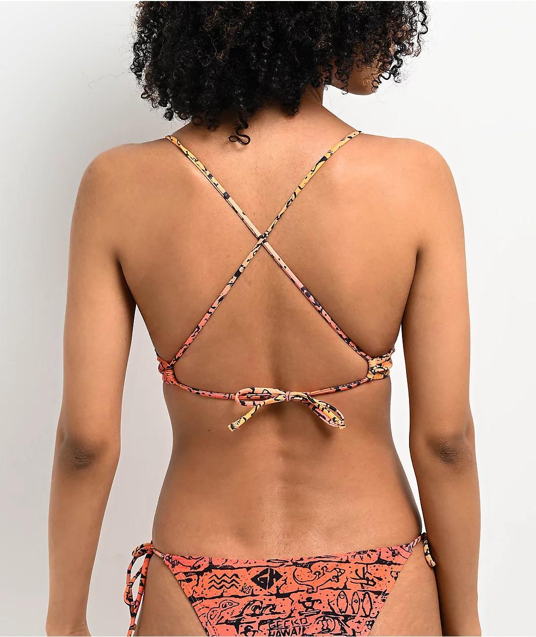 Gecko Hawaii Petro Wall Orange Triangle Bikini Top Product Image