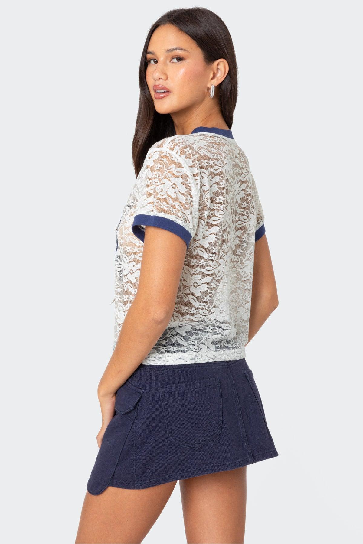 89 Sheer Lace T Shirt Product Image