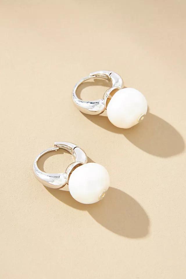 Pearl Huggie Hoop Earrings Product Image