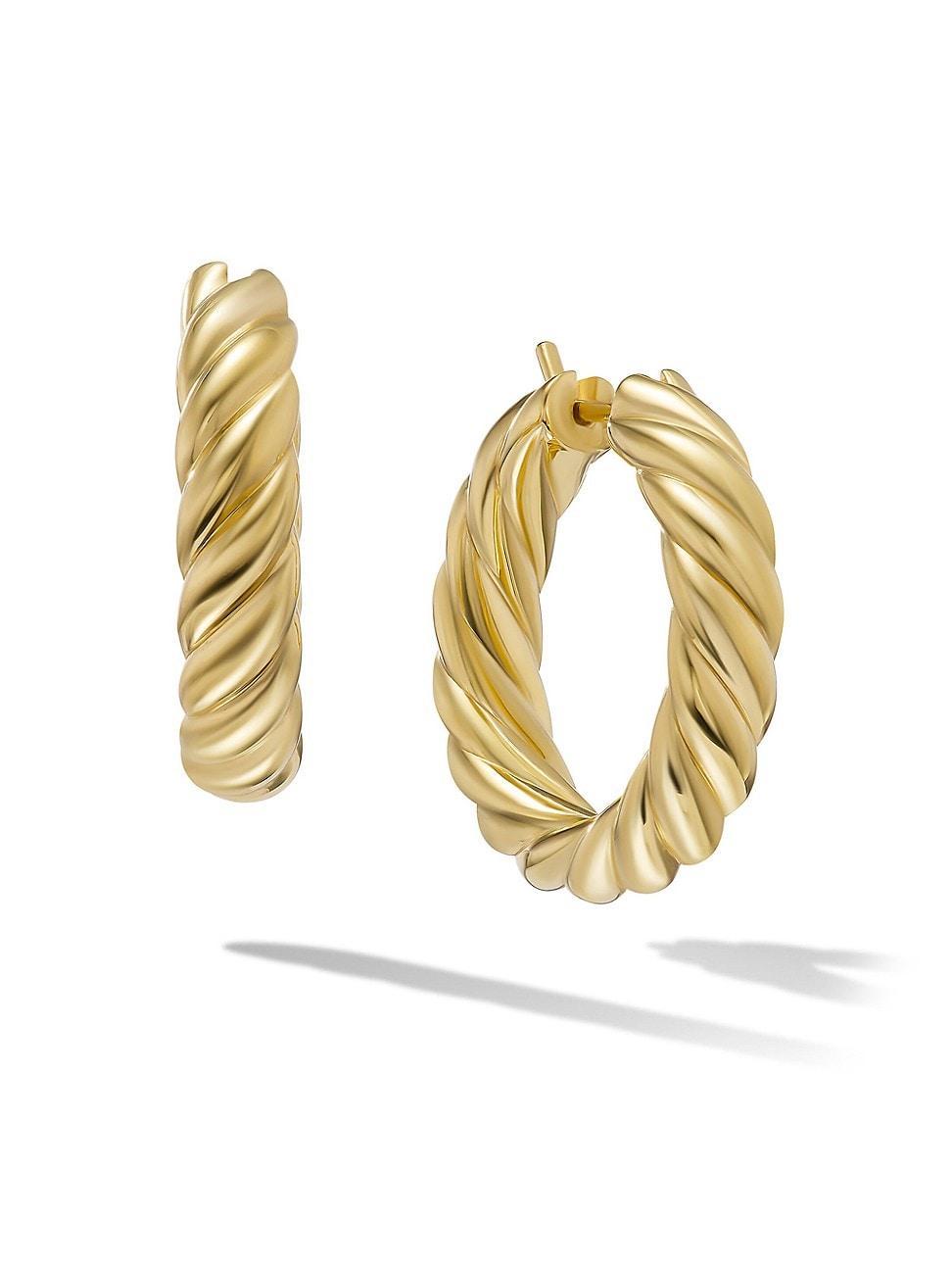 Womens Sculpted Cable Hoops Earrings in 18K Yellow Gold Product Image