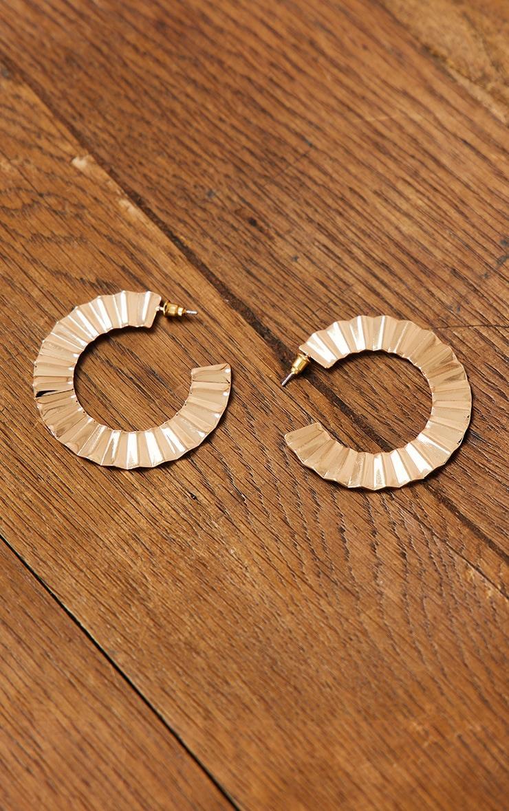 Gold Crinkle Fan Detail Hoop Earrings Product Image