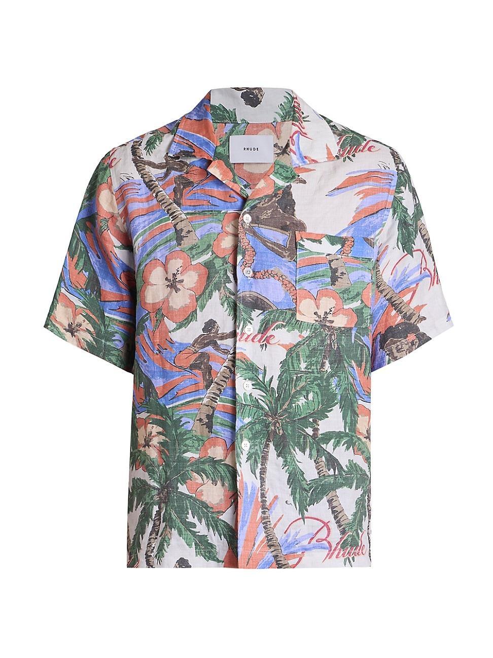 Mens Floral Linen Camp Shirt Product Image