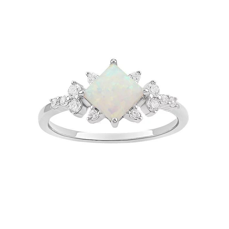 PRIMROSE Sterling Silver Opal & Cubic Zirconia Square Center Stone Ring, Womens Sterling Silver White Product Image