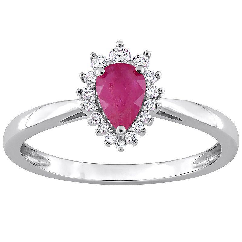 Stella Grace 14k White Gold Ruby & 1/8 Carat T.W. Diamond Halo Engagement Ring, Womens Red Product Image