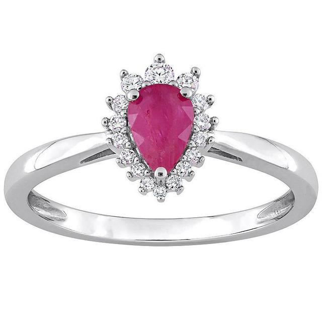 Stella Grace 14k White Gold Ruby & 1/8 Carat T.W. Diamond Halo Engagement Ring, Womens 14k Whgold Product Image