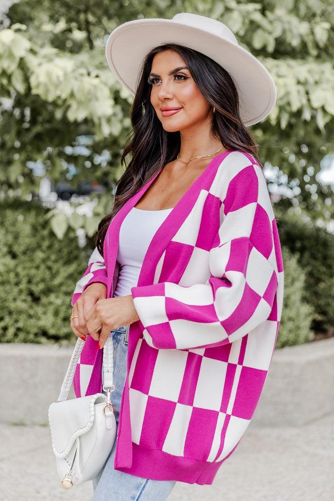 Trying Your Best Magenta Checkered Cardigan  FINAL SALE Product Image