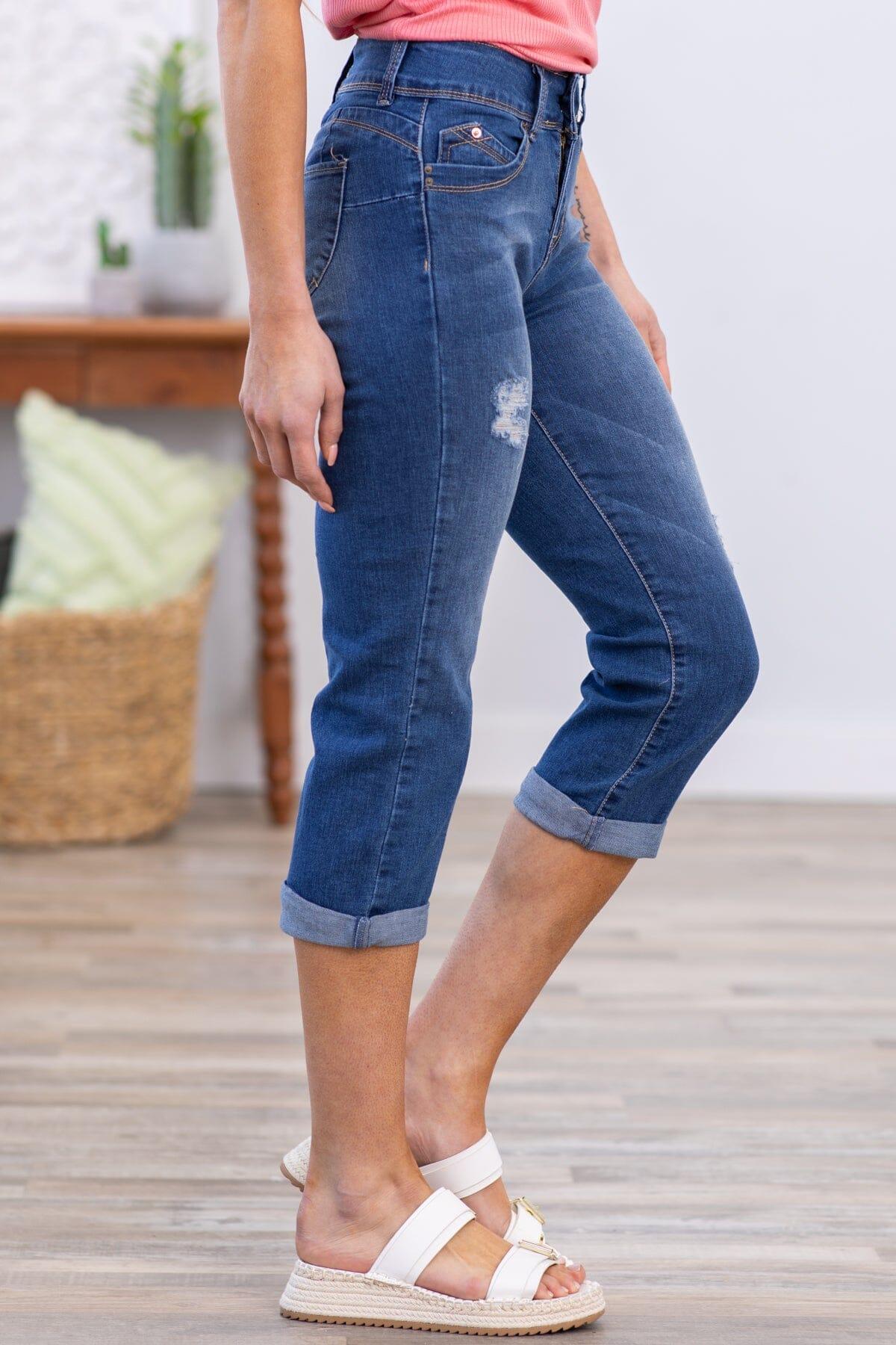 YMI Medium Wash High Rise Roll Cuff Capris Product Image