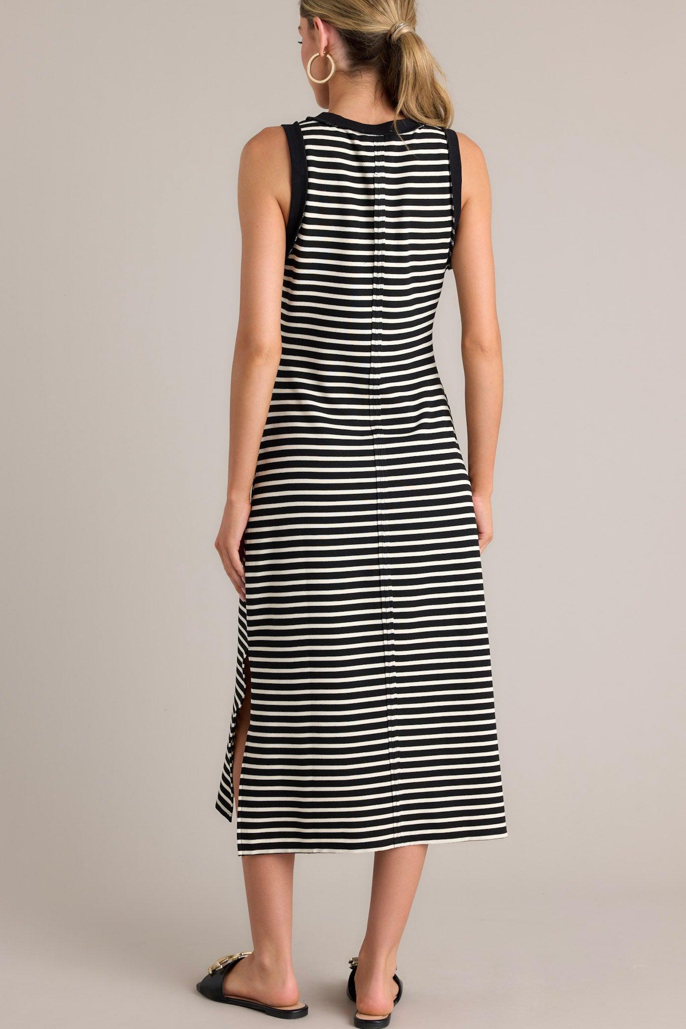 Classic Contrast Black Stripe Midi Dress Product Image