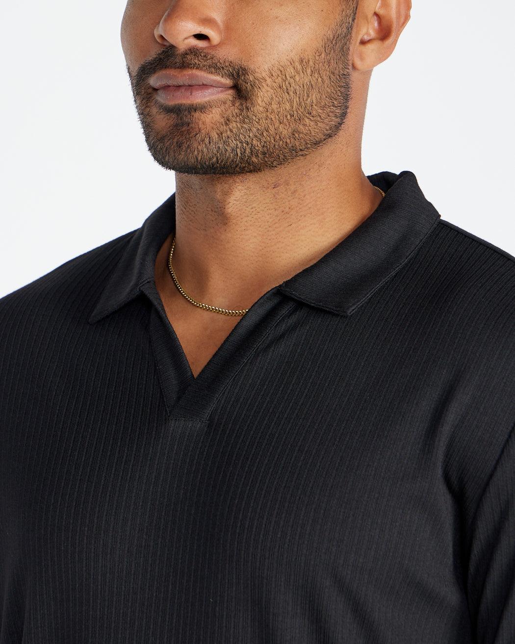 Ribbed Long Sleeve Open V Polo Product Image